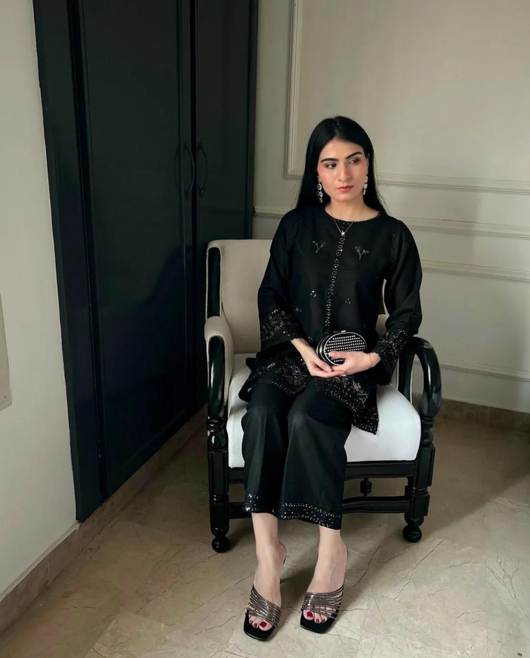 stylish women shirt and trouser set in black