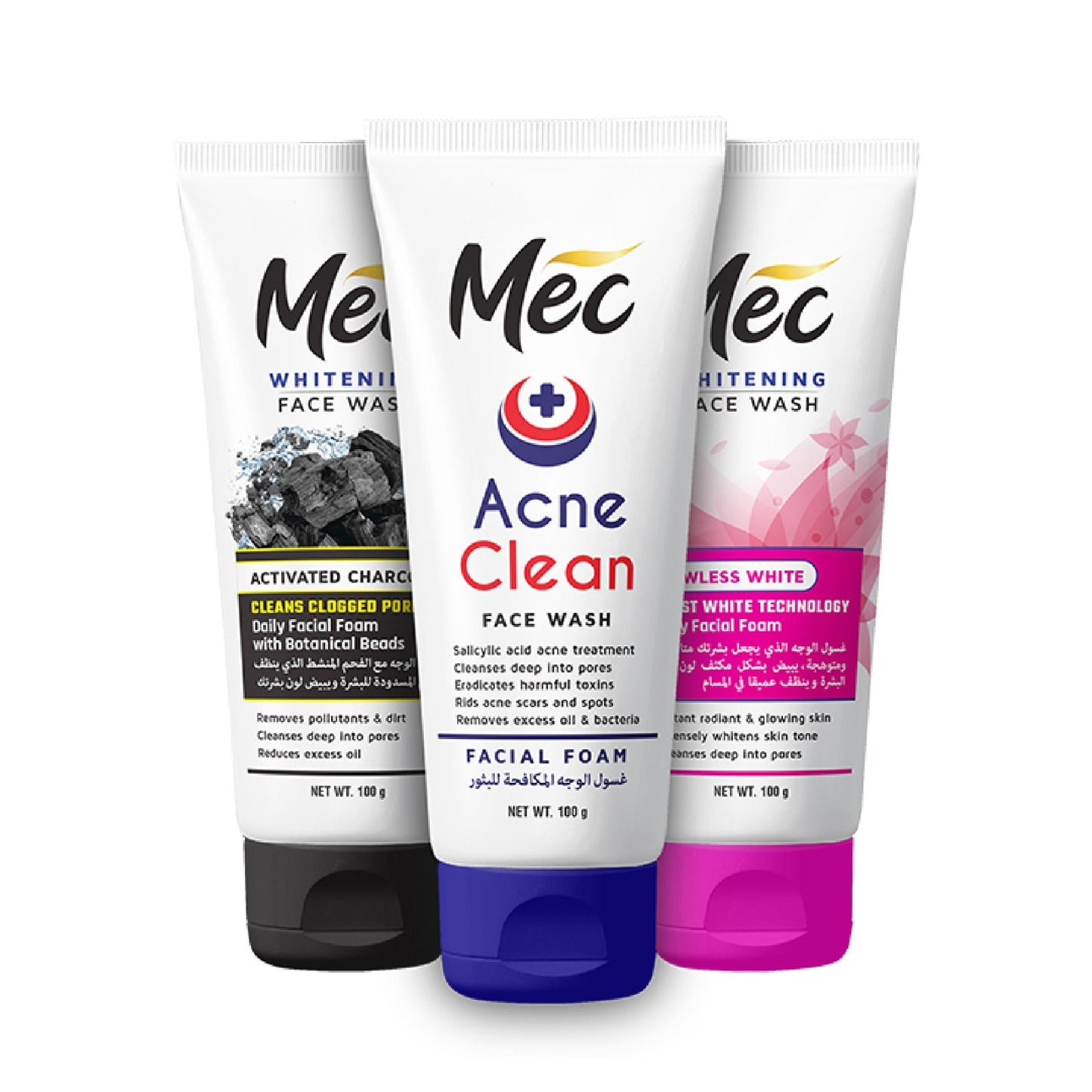 Mec whitening Face Wash, Activated Charcoal, Flawless White, Acne Clean,cucumber,goat milk,alovera,neem,lemon all color availabel